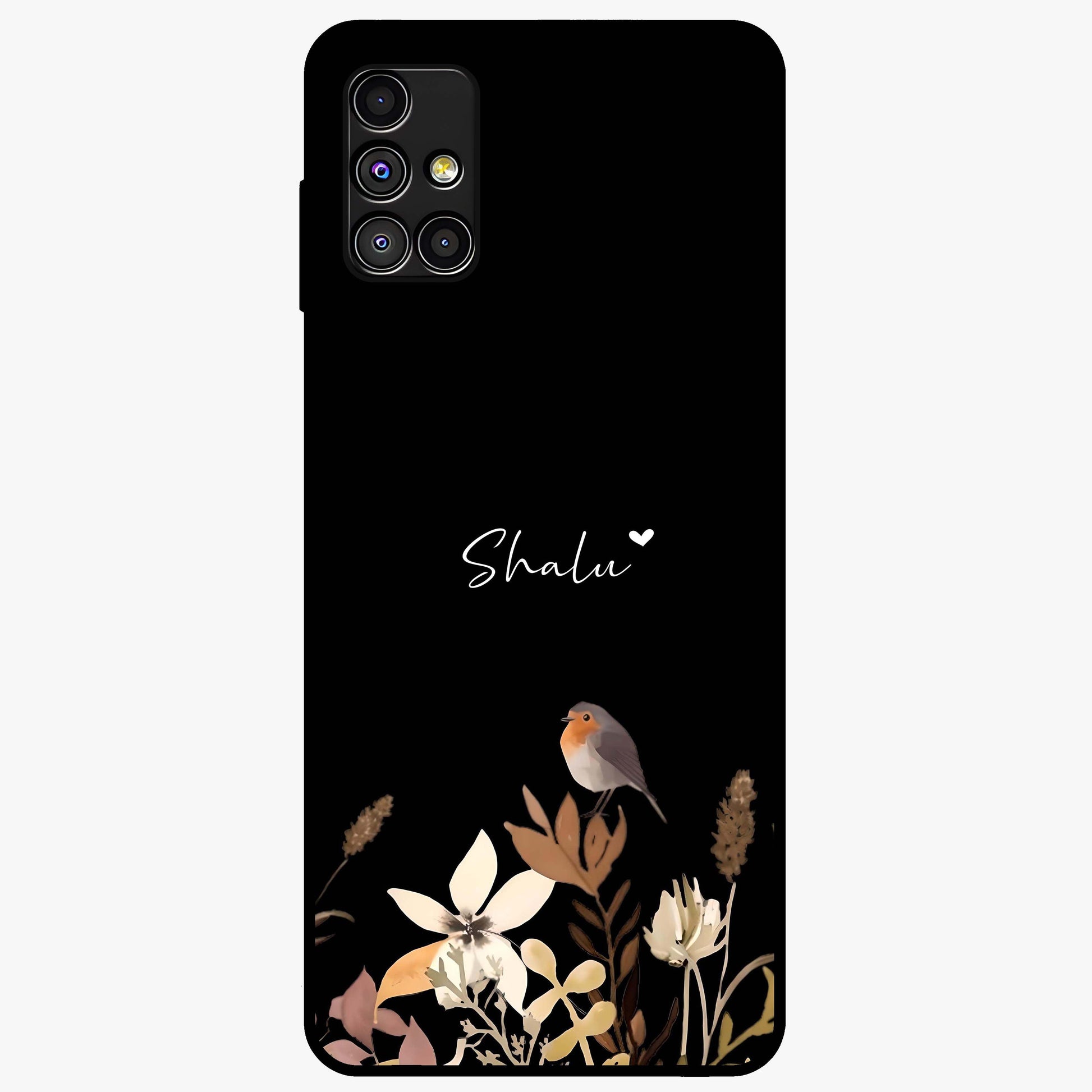 Quiet Garden Tune Custom Name Glass Case showing flat back view with peaceful garden artwork and personalized name design.