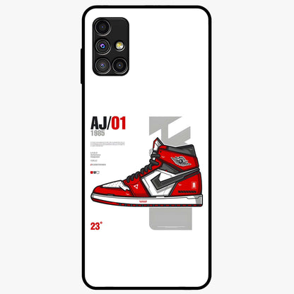 Retro Sneaker Blueprint Glass Case showing flat back view with sneaker blueprint style artwork and glossy glass finish.