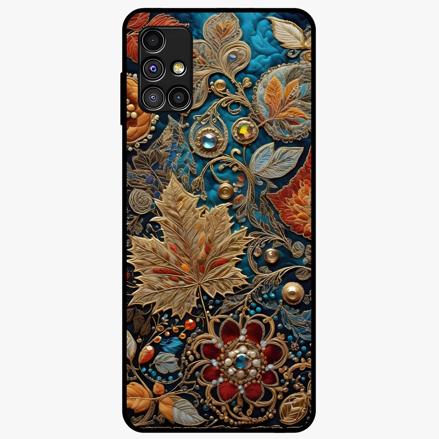 Royal Jewel Garden Glass Case showing flat back view with decorative floral garden artwork and glossy glass finish.