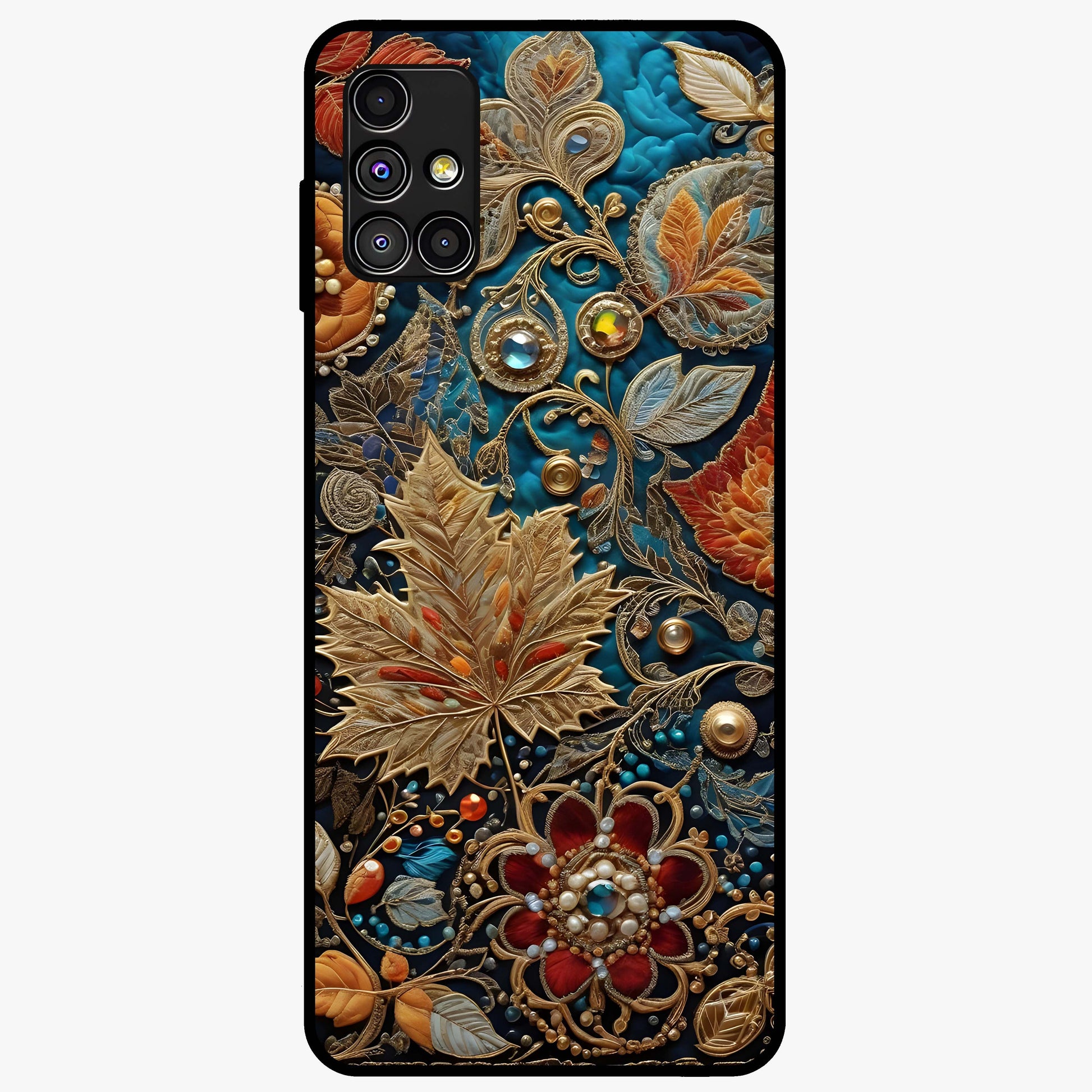 Royal Jewel Garden Glass Case showing flat back view with decorative floral garden artwork and glossy glass finish.