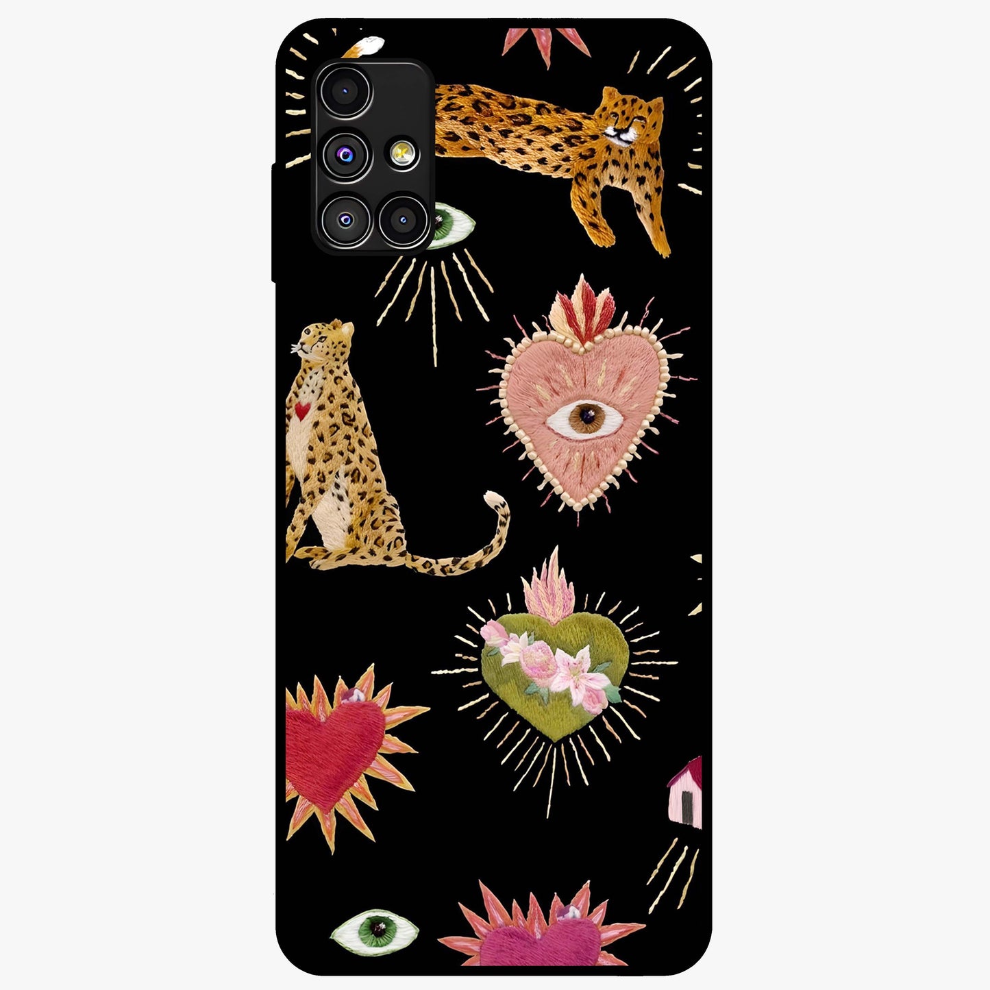 Sacred Jungle Heart Glass Case showing flat back view with jungle inspired heart artwork and glossy glass finish.