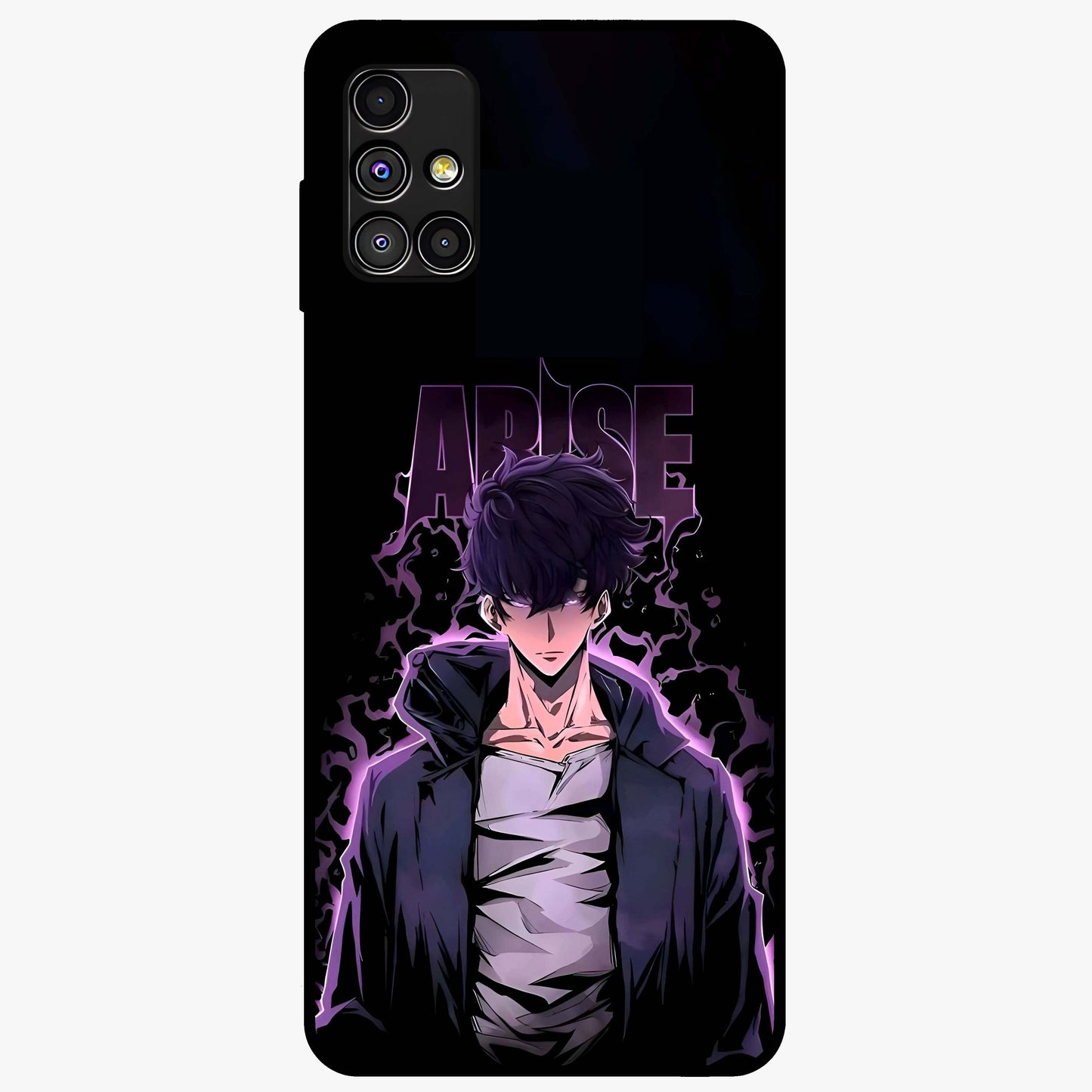 Shadow Monarch Awakening Glass Case showing flat back view with powerful dark monarch themed artwork and glossy glass finish.