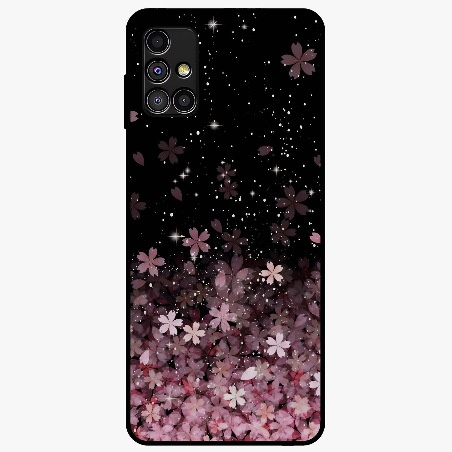 Small Starry Flowers Glass Case showing flat back view with delicate starry floral artwork and glossy glass finish.