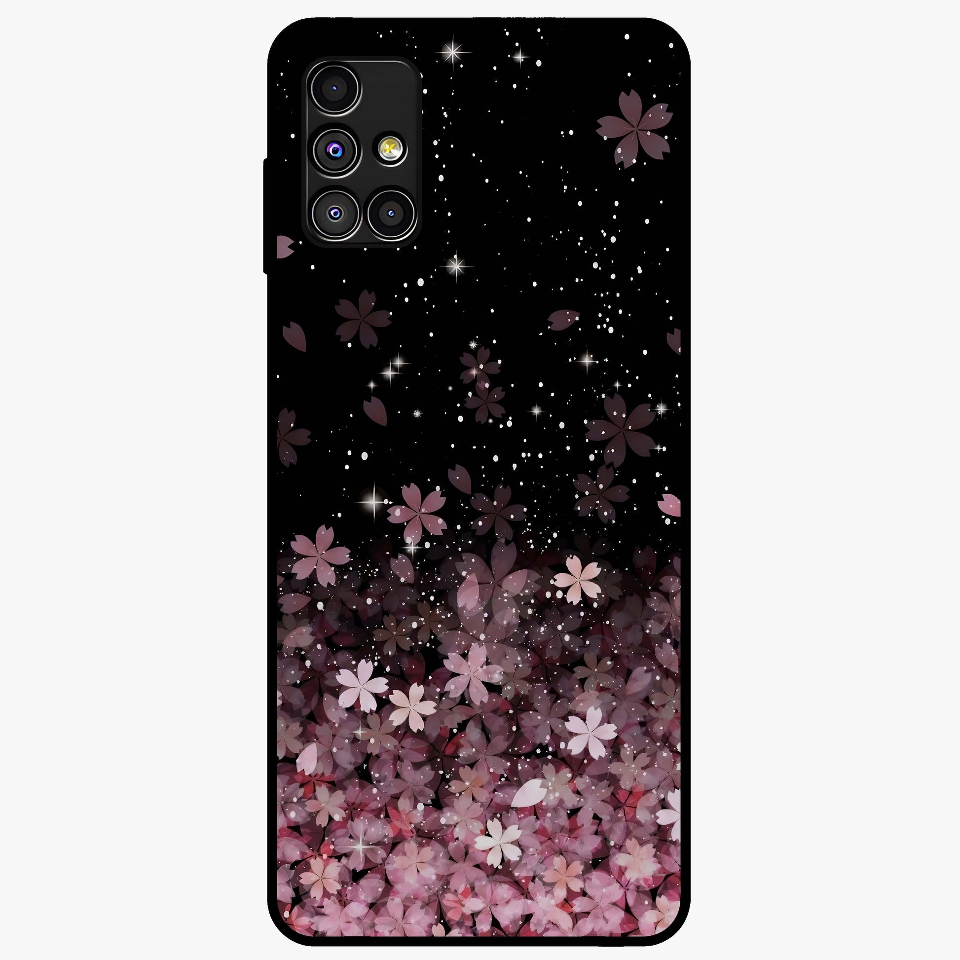 Small Starry Flowers Glass Case showing flat back view with delicate starry floral artwork and glossy glass finish.