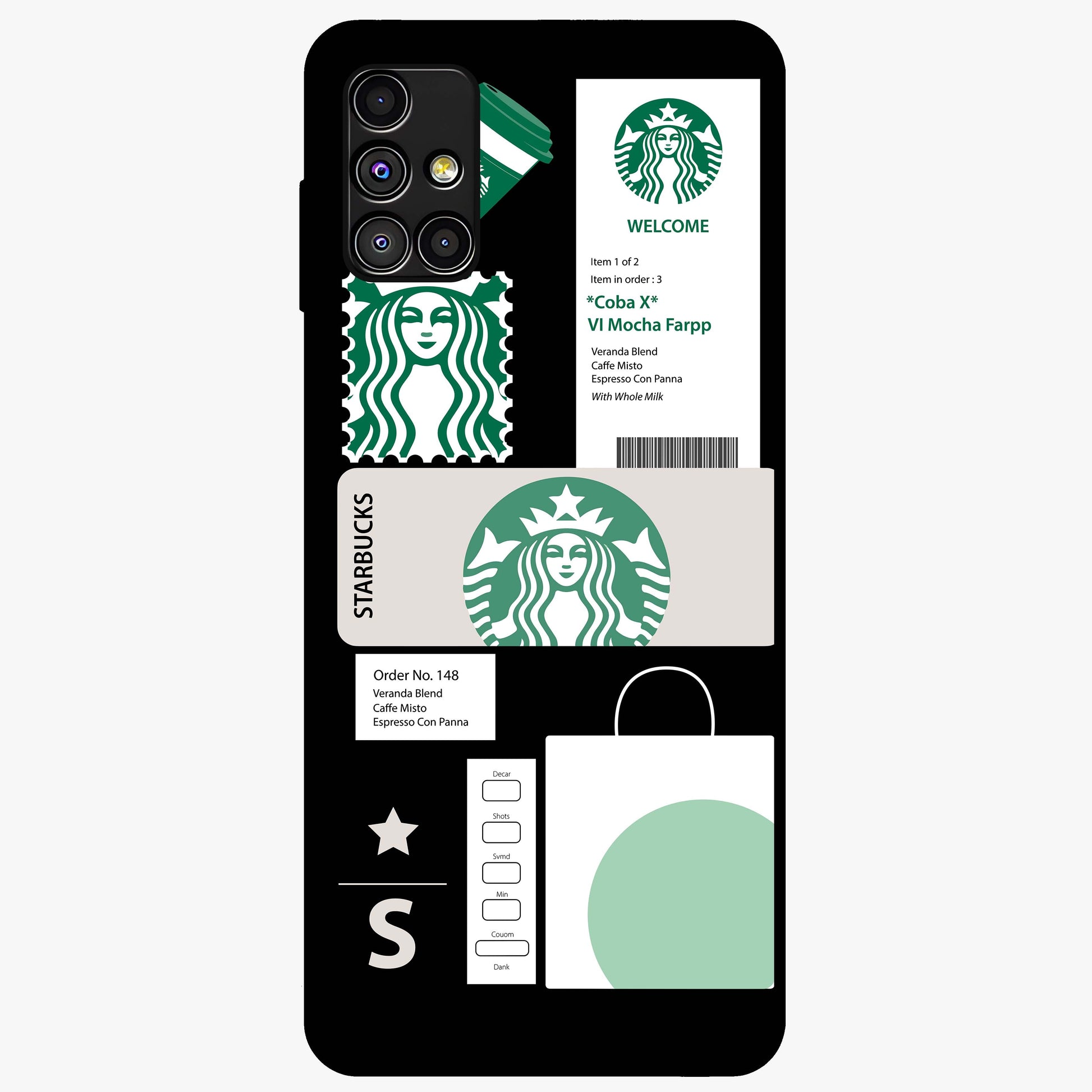 Starbucks Mocha Glass Case showing flat back view with coffee inspired artwork and glossy glass finish.