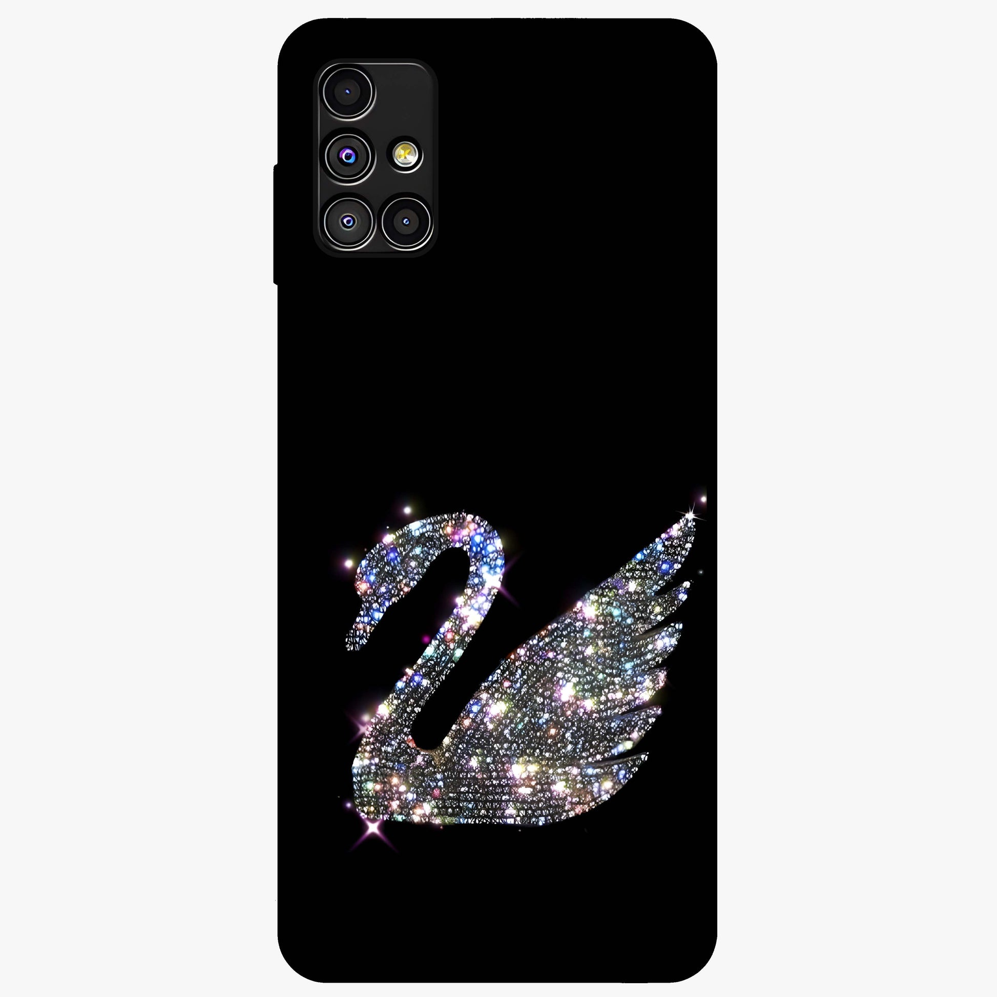 Starlit Swan Grace Glass Case showing flat back view with graceful swan artwork under starry sky and glossy glass finish.