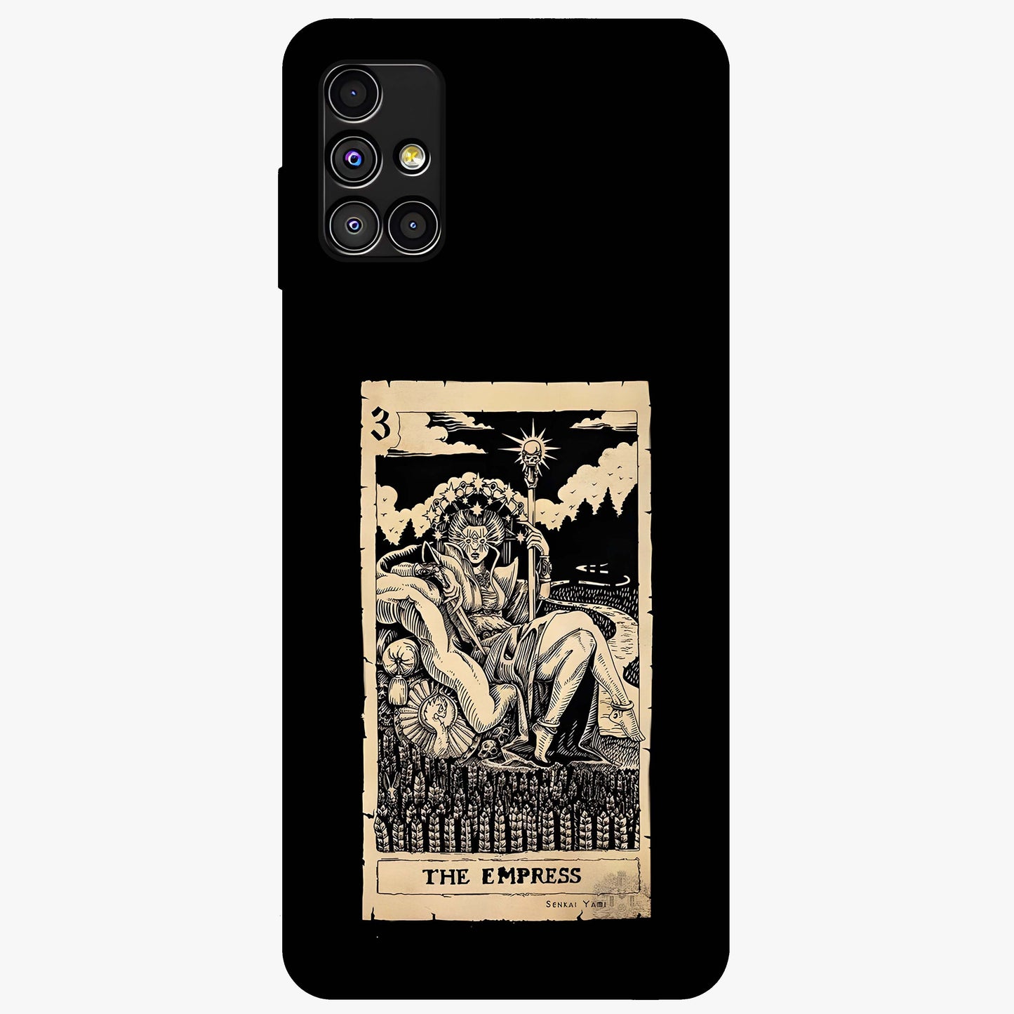 The Empress Glass Case showing flat back view with regal feminine artwork and glossy glass finish.
