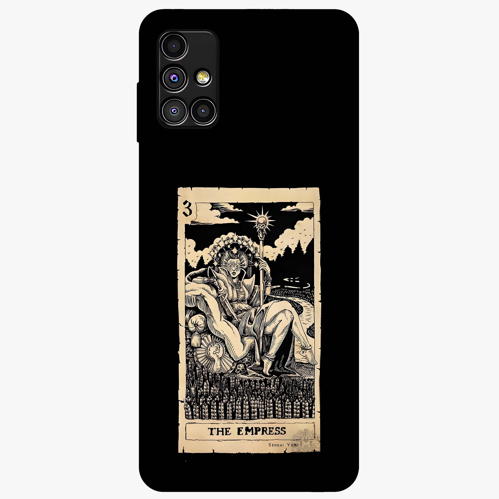 The Empress Glass Case showing flat back view with regal feminine artwork and glossy glass finish.
