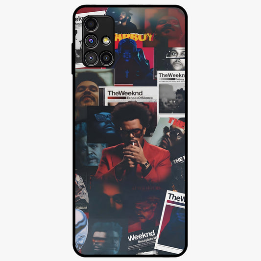 The Weeknd Glass Case showing flat back view with music inspired artistic portrait artwork and glossy glass finish.