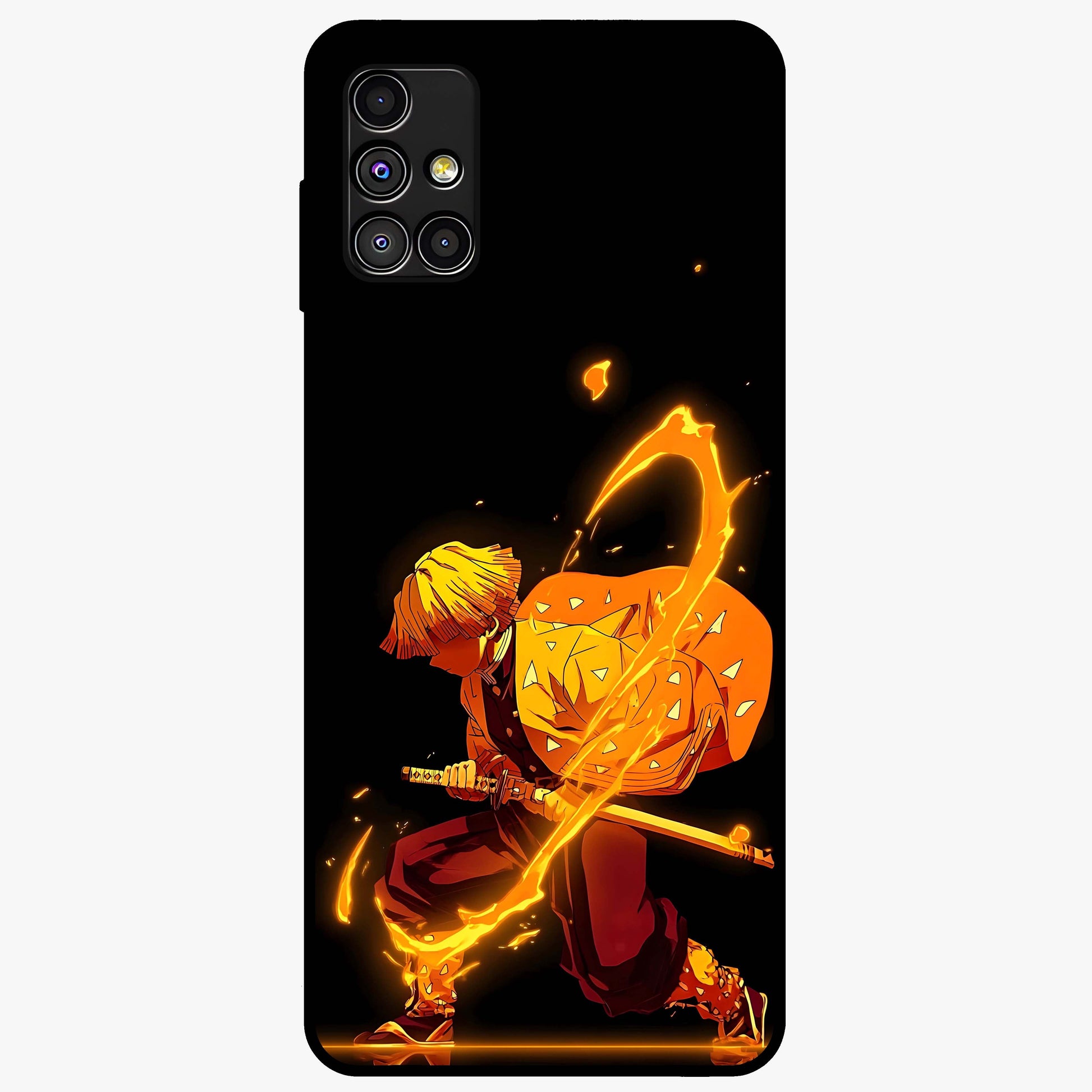 Thunder Flame Execution Glass Case showing flat back view with powerful flame and lightning artwork and glossy glass finish.