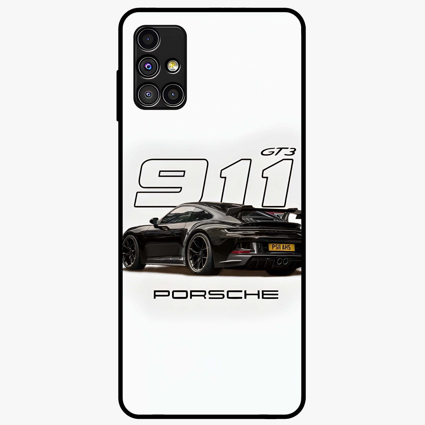 Turbo Legacy Icon Glass Case showing flat back view with iconic sports car inspired artwork and glossy glass finish.