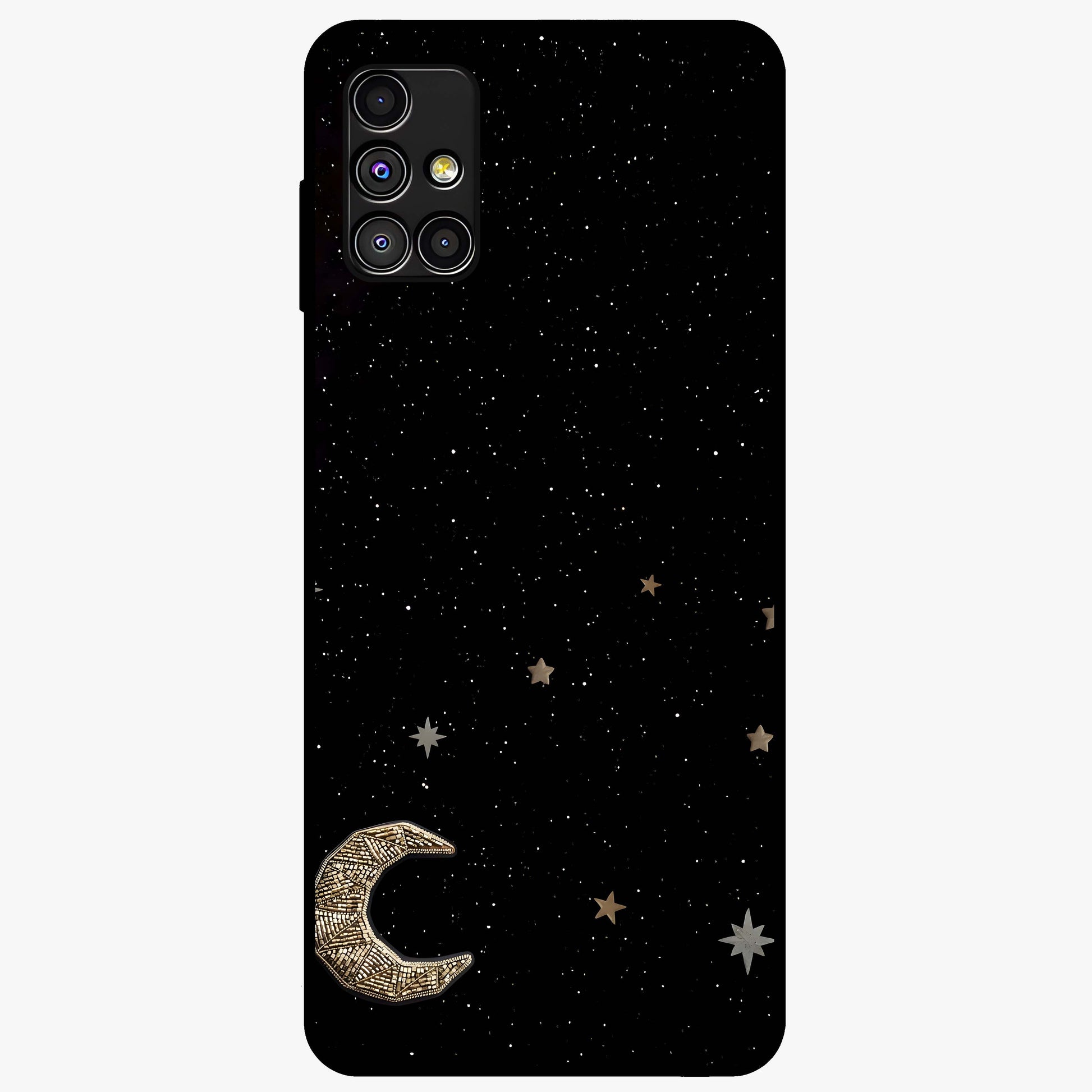 Twinkle Star With Half Moon Glass Case showing flat back view with star and half moon artwork and glossy glass finish.