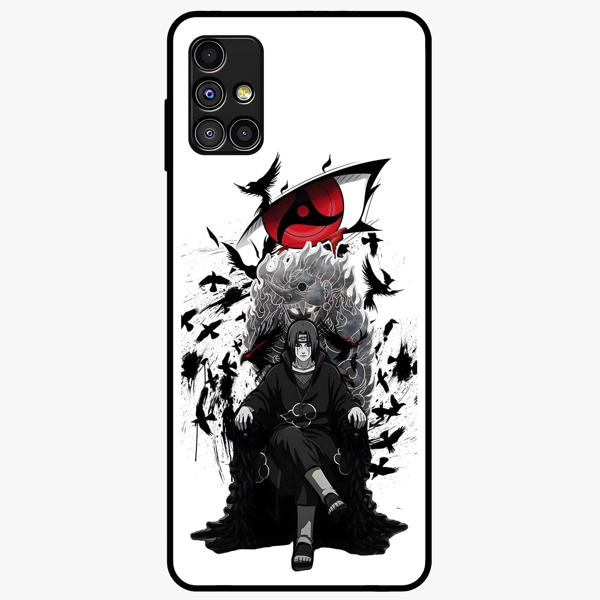 Uchiha Shadow Throne Glass Case showing flat back view with cosmic underwater themed artwork and glossy glass finish.