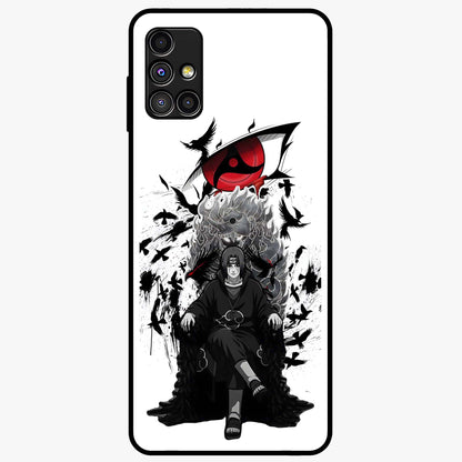 Uchiha Shadow Throne Glass Case showing flat back view with cosmic underwater themed artwork and glossy glass finish.
