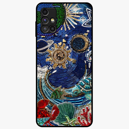 Universe Underwater Spark Glass Case showing flat back view with cosmic underwater themed artwork and glossy glass finish.