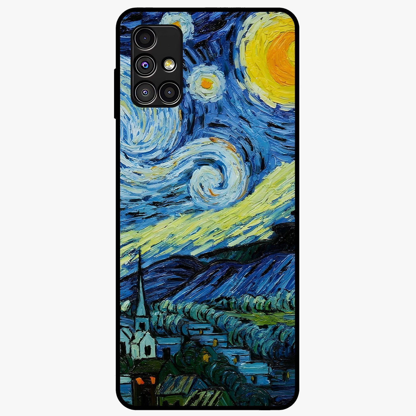 Van Gogh Art Glass Case showing flat back view with classic painterly artwork inspired by Van Gogh style and glossy glass finish.
