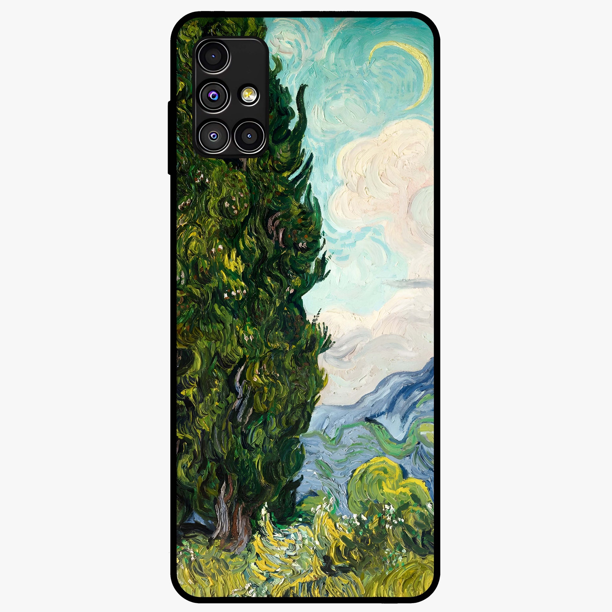 Van Gogh Vintage Art Glass Case showing flat back view with vintage painterly artwork inspired by Van Gogh style and glossy glass finish.