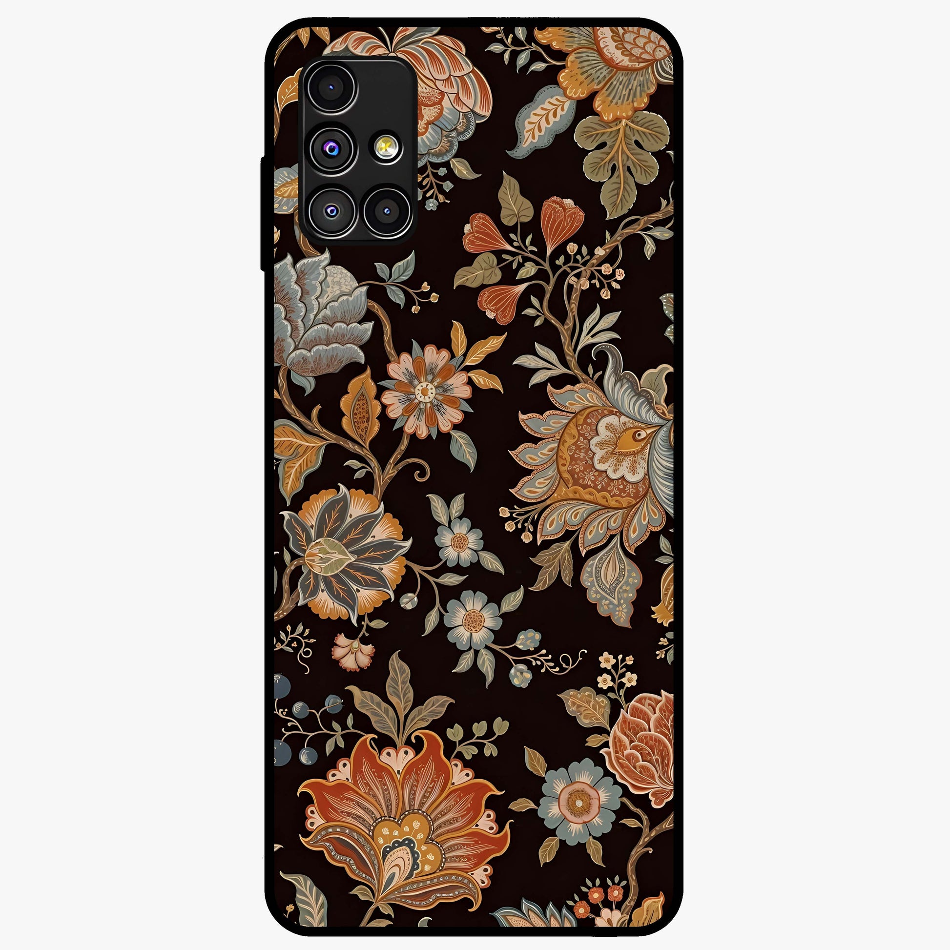 Vintage Floral Dream Glass Case showing flat back view with classic floral artwork and glossy glass finish.