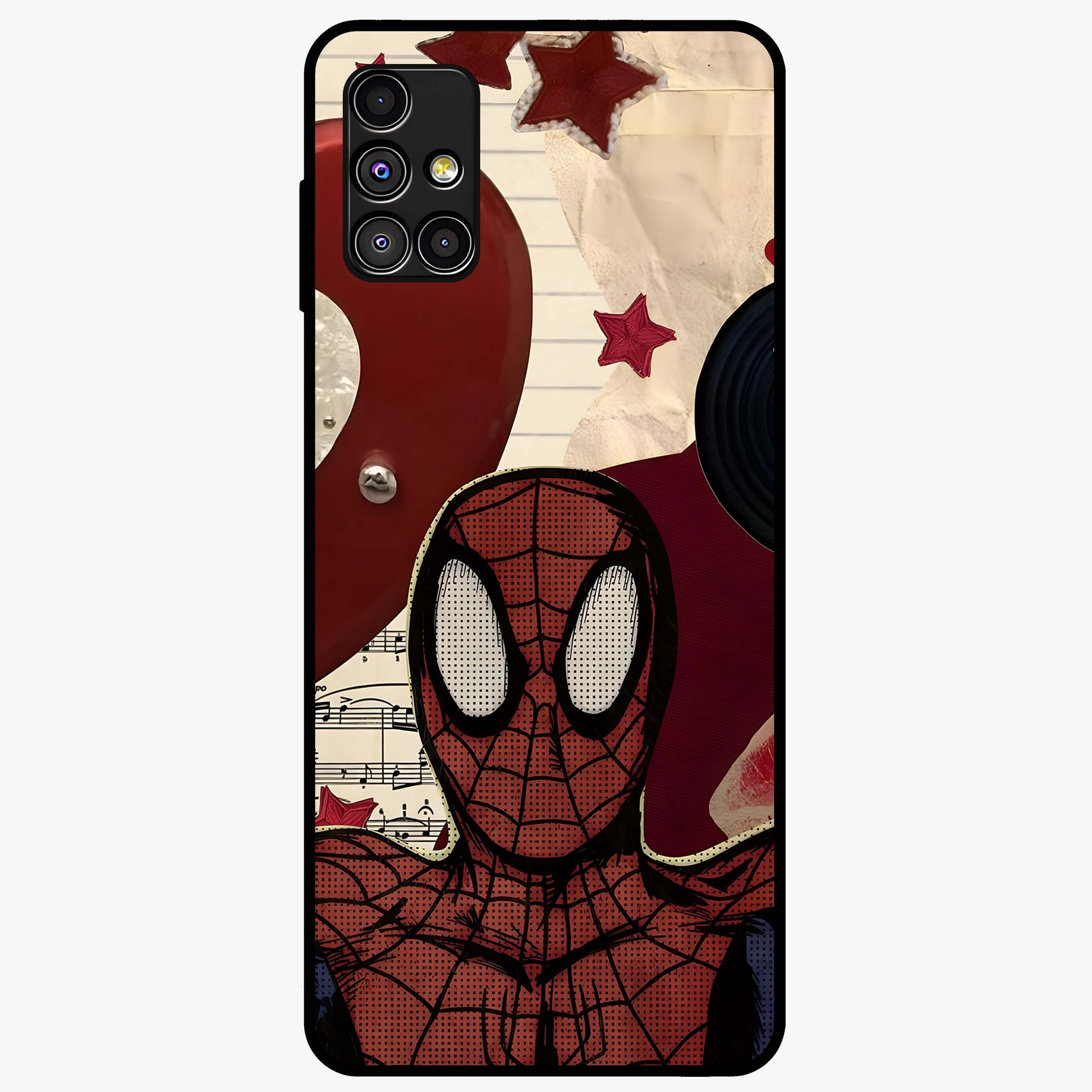 Web Warrior Vibes Glass Case showing flat back view with superhero inspired web themed artwork and glossy glass finish.
