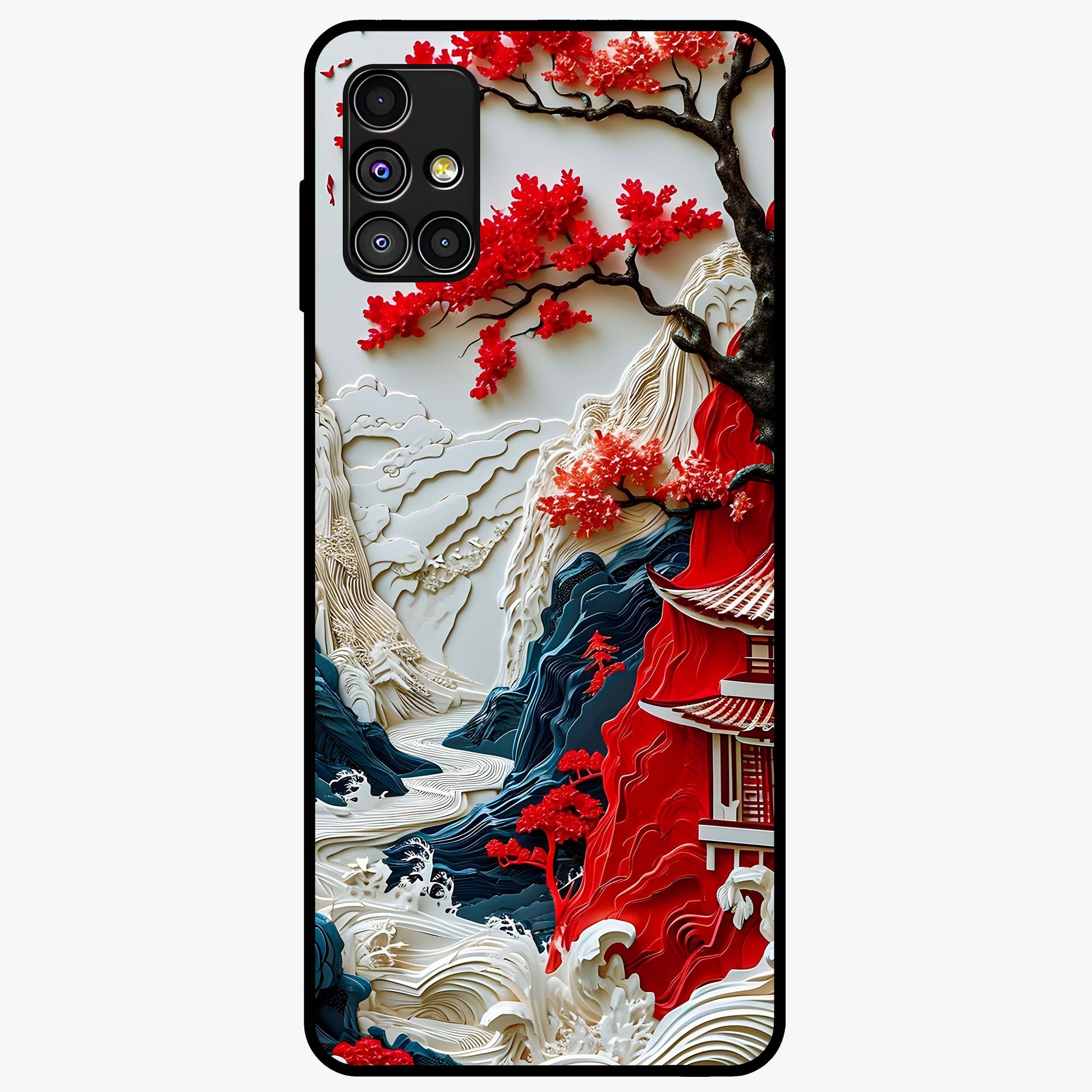 Whispers Of Sakura Waves Glass Case showing flat back view with cherry blossom wave artwork and glossy glass finish.