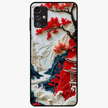 Whispers Of Sakura Waves Glass Case showing flat back view with cherry blossom wave artwork and glossy glass finish.