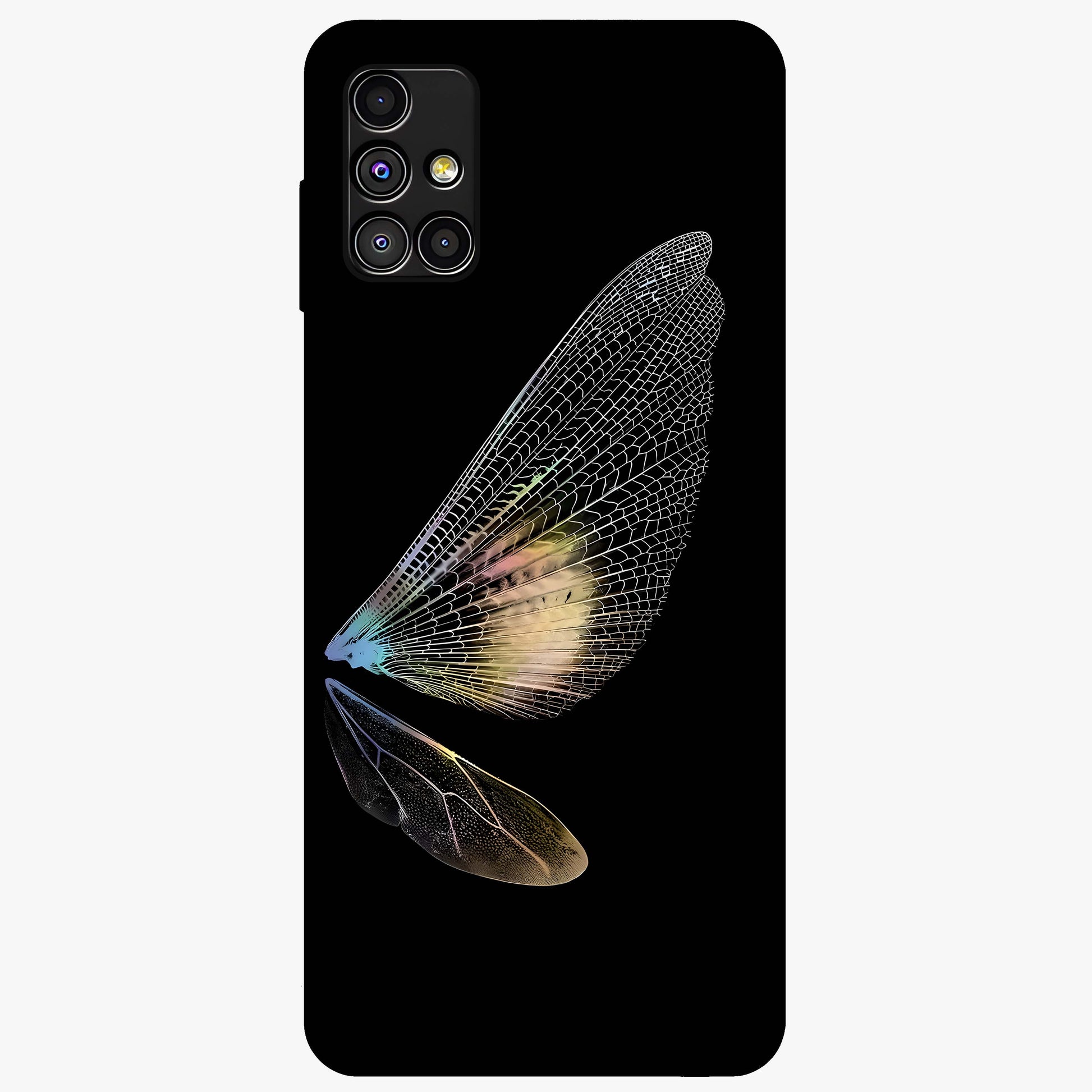 Whispers Of Wings Glass Case showing flat back view with graceful wing inspired artwork and glossy glass finish.