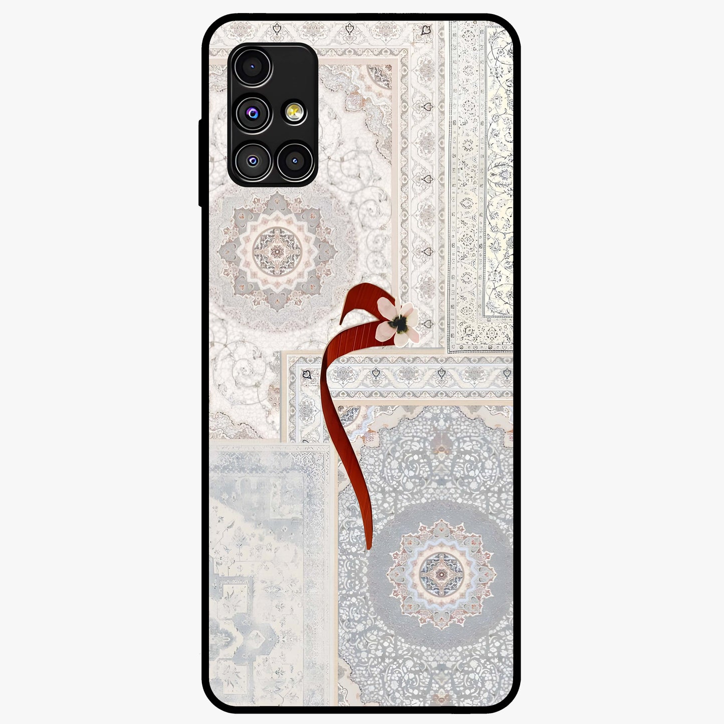 White Aesthetic Bow Glass Case showing flat back view with minimal bow artwork and glossy glass finish.