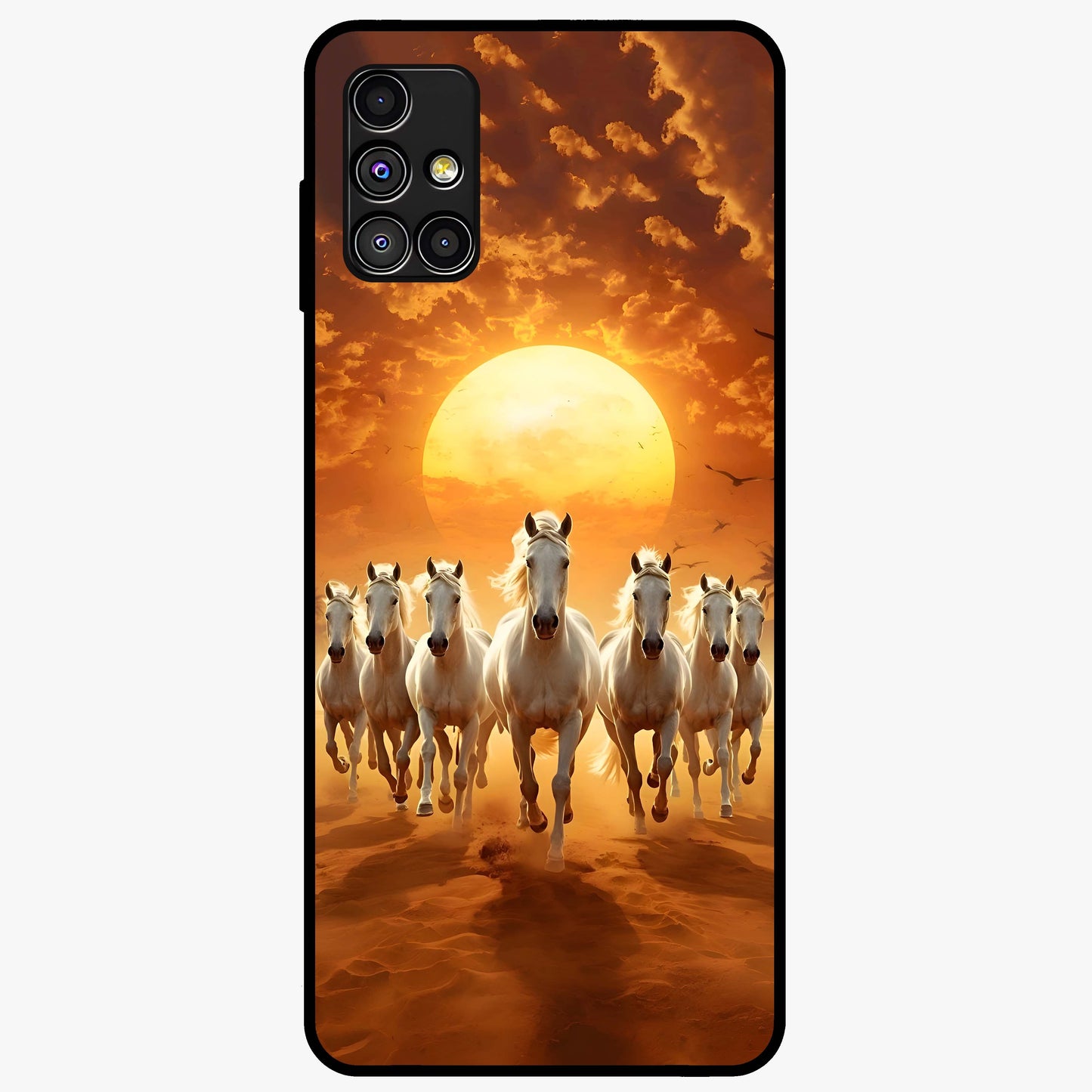 Wild Sunset Majesty Glass Case showing flat back view with majestic sunset landscape artwork and glossy glass finish.