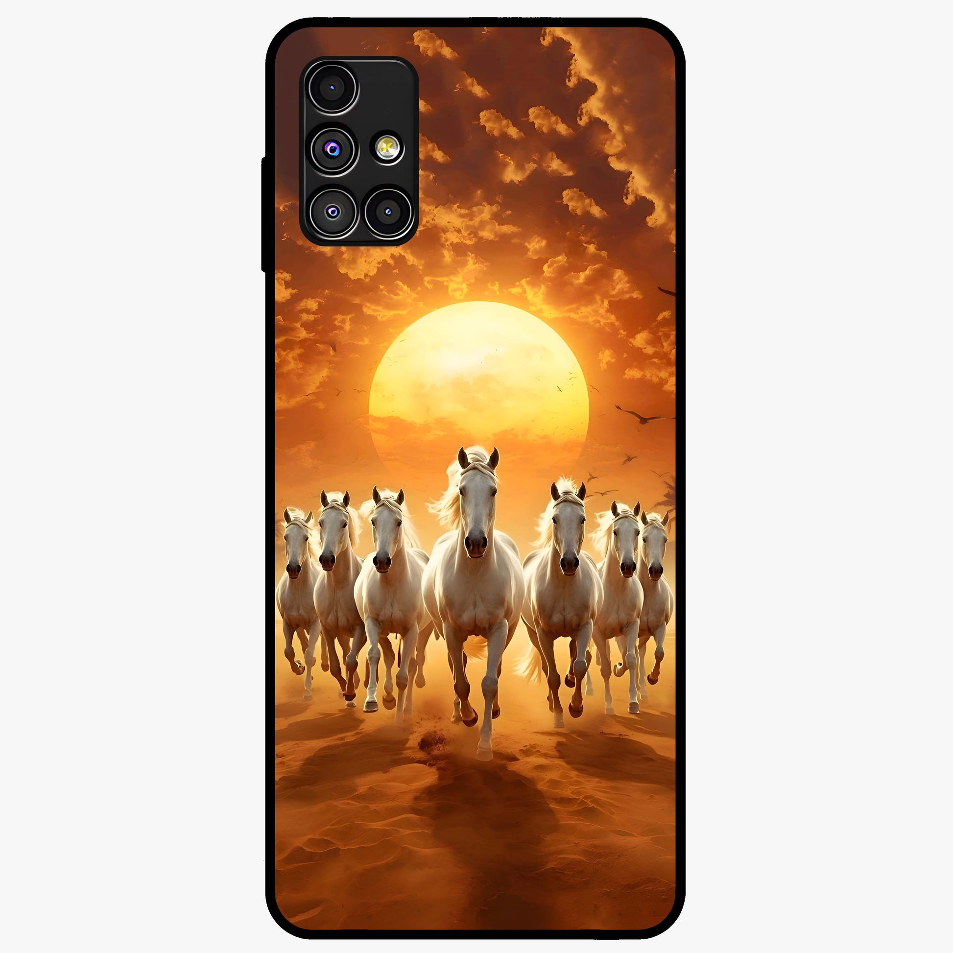 Wild Sunset Majesty Glass Case showing flat back view with majestic sunset landscape artwork and glossy glass finish.