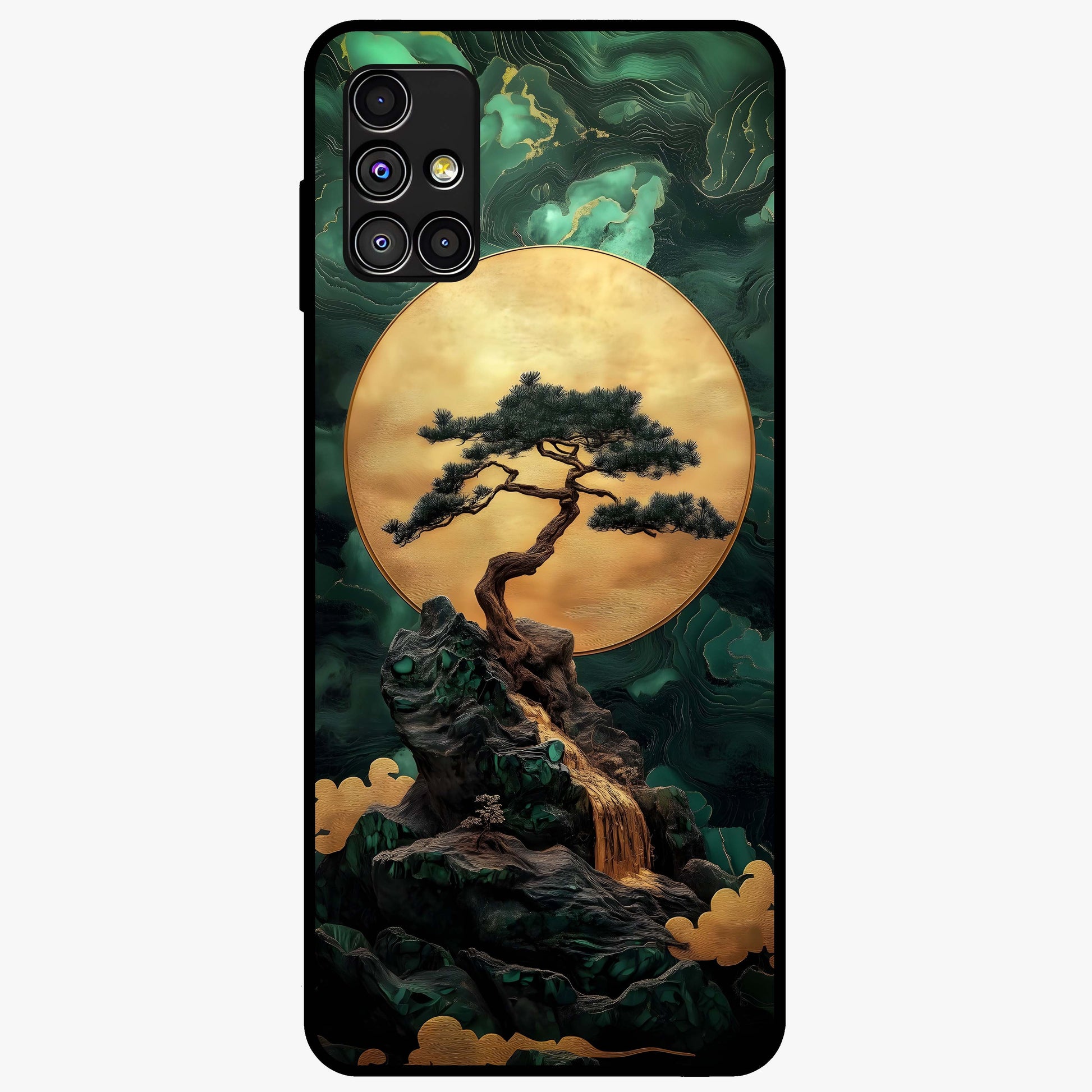 Zen Moon Rise Glass Case showing flat back view with calm moonrise artwork and glossy glass finish.