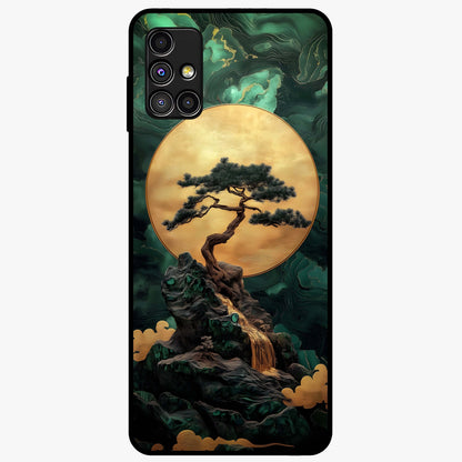 Zen Moon Rise Glass Case showing flat back view with calm moonrise artwork and glossy glass finish.