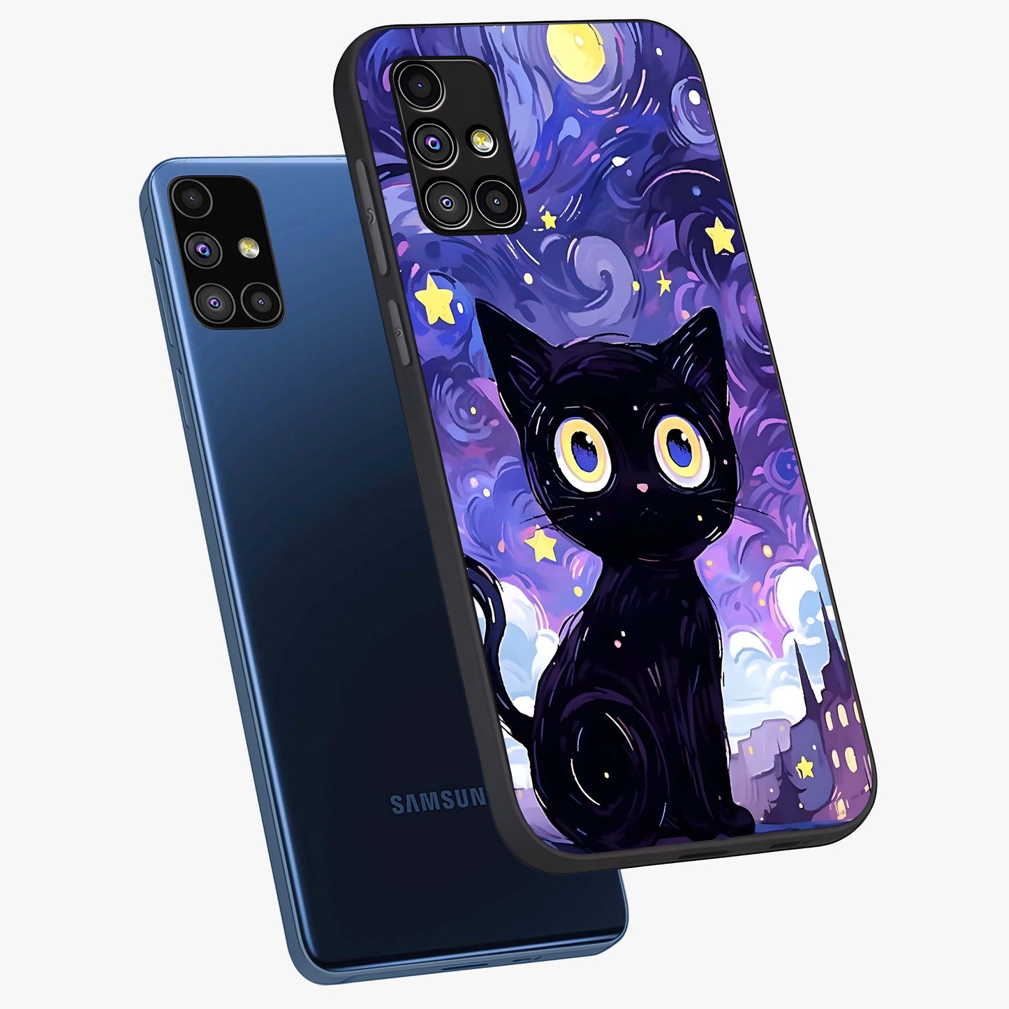 Abstract Cat Art Glass Case displayed in angled mockup highlighting modern abstract cat artwork and sleek glass surface.