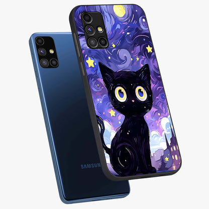 Abstract Cat Art Glass Case displayed in angled mockup highlighting modern abstract cat artwork and sleek glass surface.
