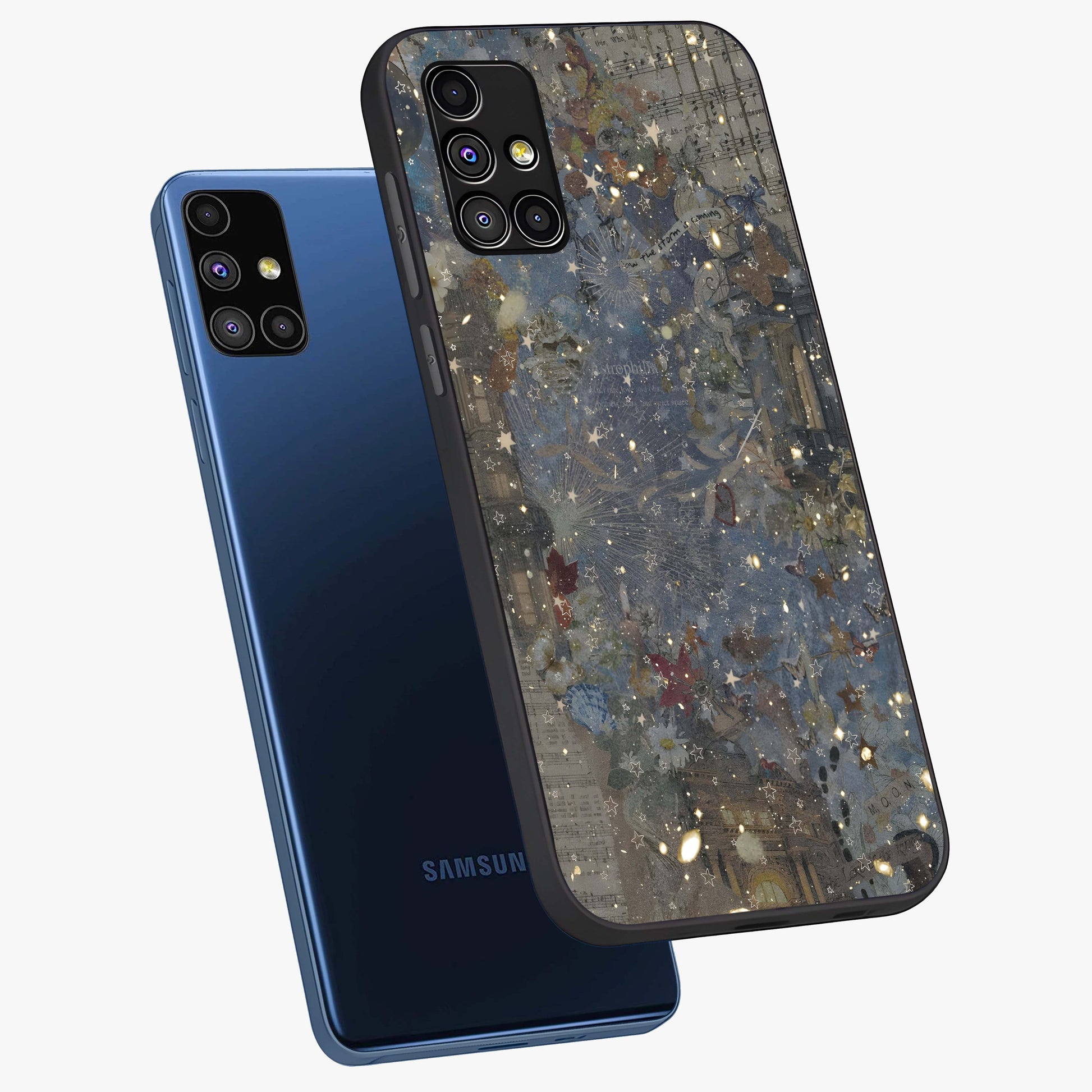 Aesthetic Astrolophia Glass Case displayed in angled mockup highlighting artistic aesthetic elements and smooth glass surface.