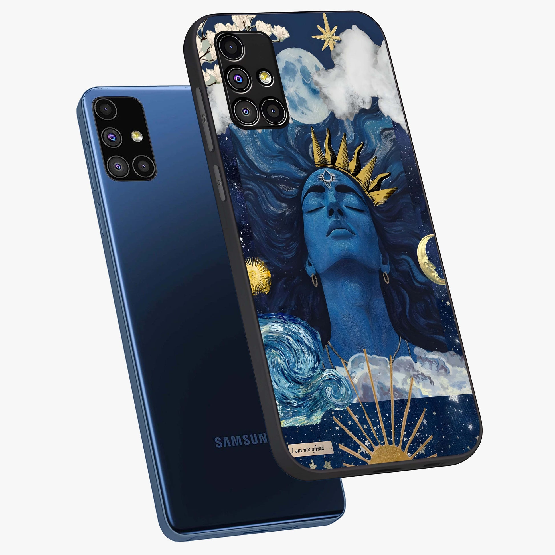 Aesthetic Lord Shiva Glass Case displayed in angled mockup highlighting spiritual Shiva illustration and sacred aesthetic design.