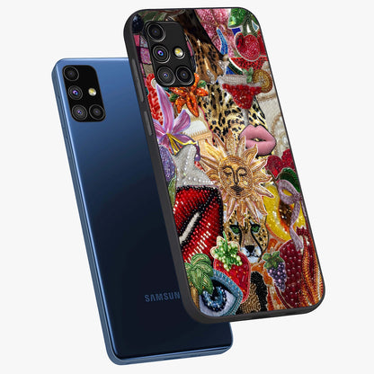 Beaded Fashion Jungle Glass Case displayed in angled mockup highlighting colorful fashion bead design and artistic pattern.