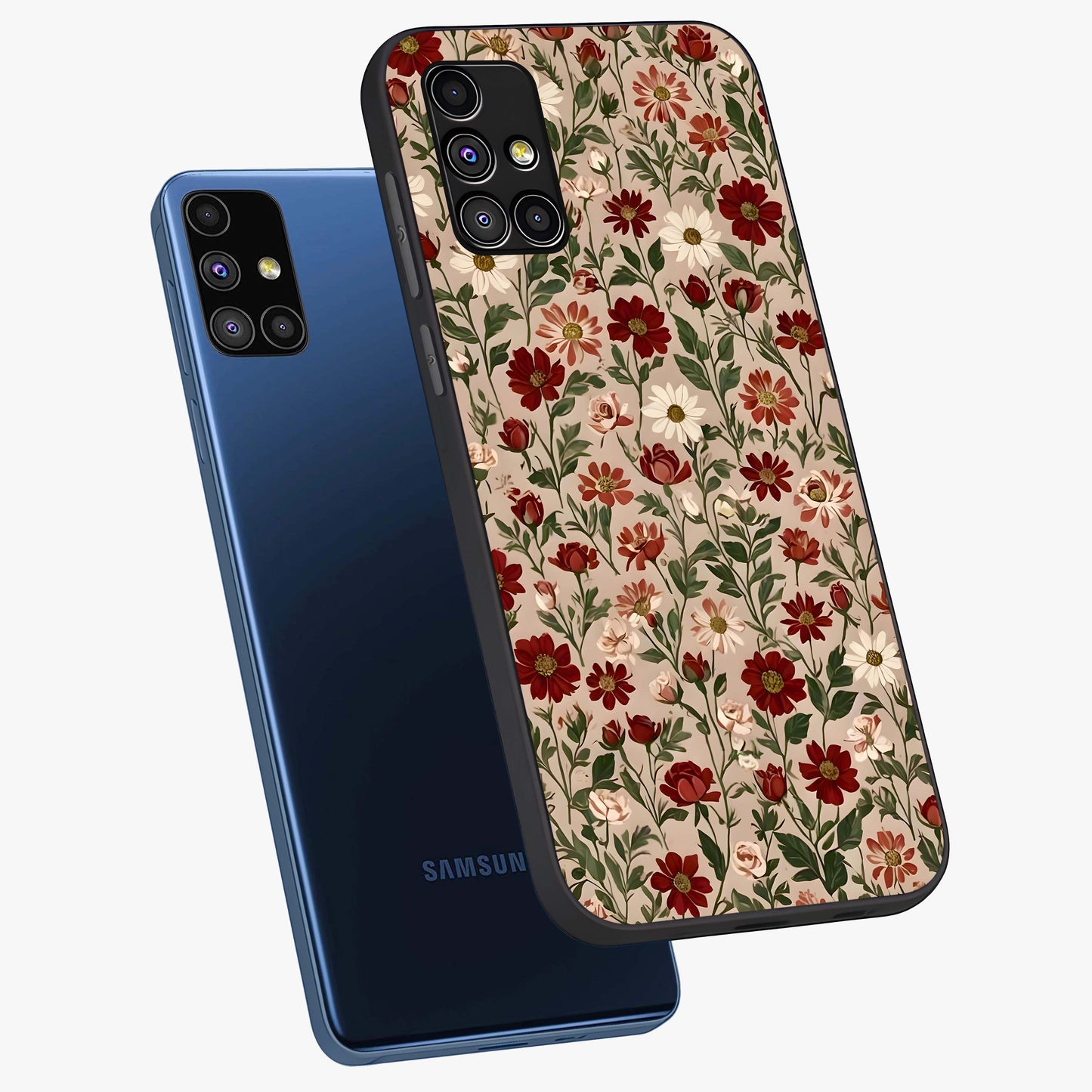 Biege Flower With Leaf Glass Case displayed in angled mockup highlighting minimal floral leaf design and elegant aesthetic.