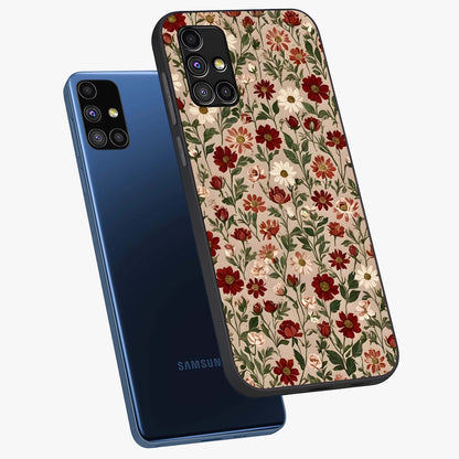 Biege Flower With Leaf Glass Case displayed in angled mockup highlighting minimal floral leaf design and elegant aesthetic.