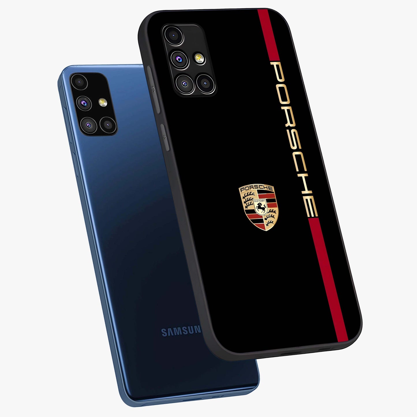 Black Minimal Porsche Glass Case displayed in angled mockup highlighting modern minimal car illustration and clean aesthetic design.