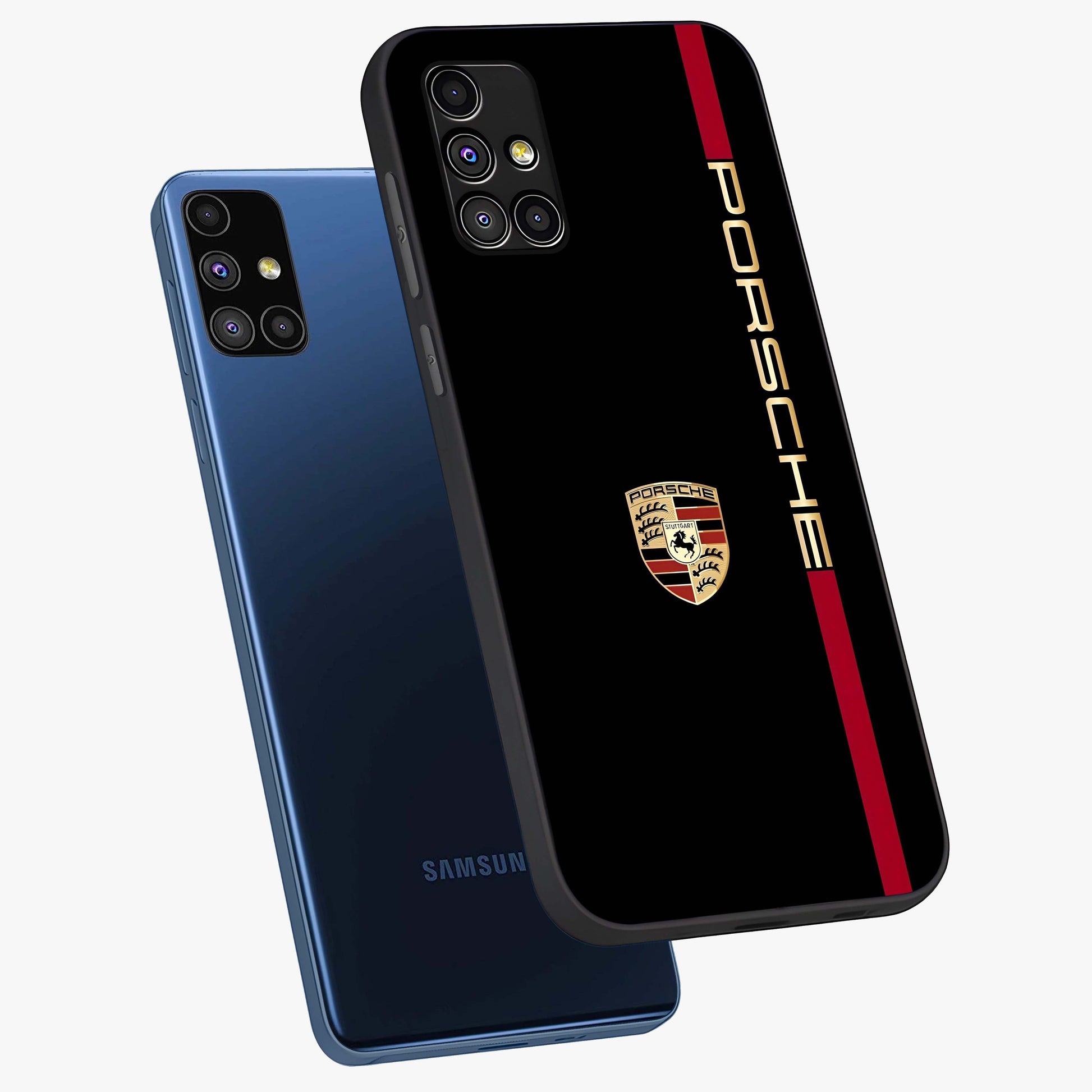 Black Minimal Porsche Glass Case displayed in angled mockup highlighting modern minimal car illustration and clean aesthetic design.