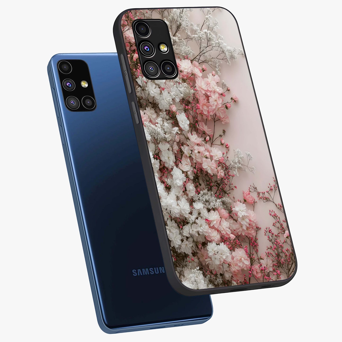 Blush Blossom Cloud Glass Case displayed in angled mockup highlighting soft cloud and blossom design with pastel aesthetic.