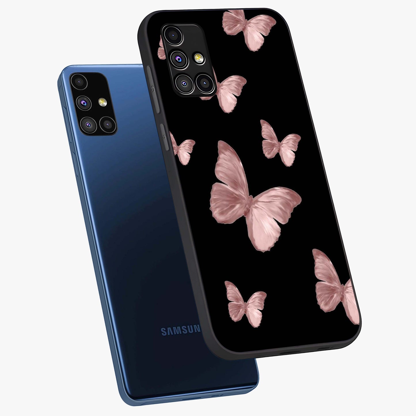 Butterfly Pattern Glass Case displayed in angled mockup highlighting delicate butterfly design and aesthetic pattern style.