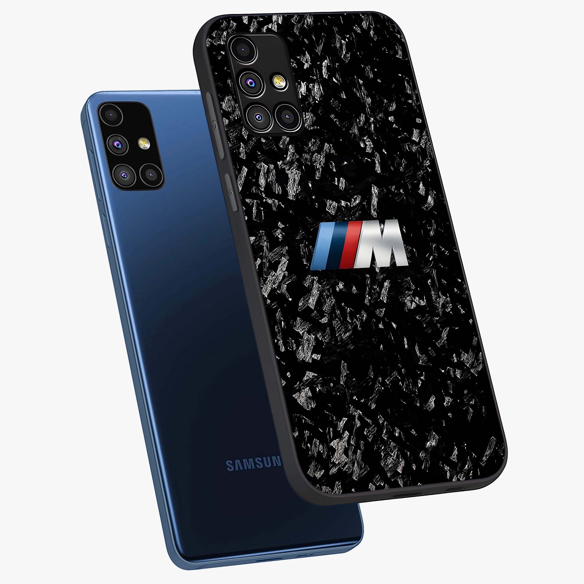 Carbon Speed Mark Glass Case displayed in angled mockup highlighting racing inspired carbon design and sleek aesthetic style.