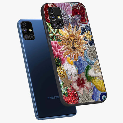 Celestial Floral and Playful Glass Case displayed in angled mockup highlighting playful floral design with dreamy celestial elements.