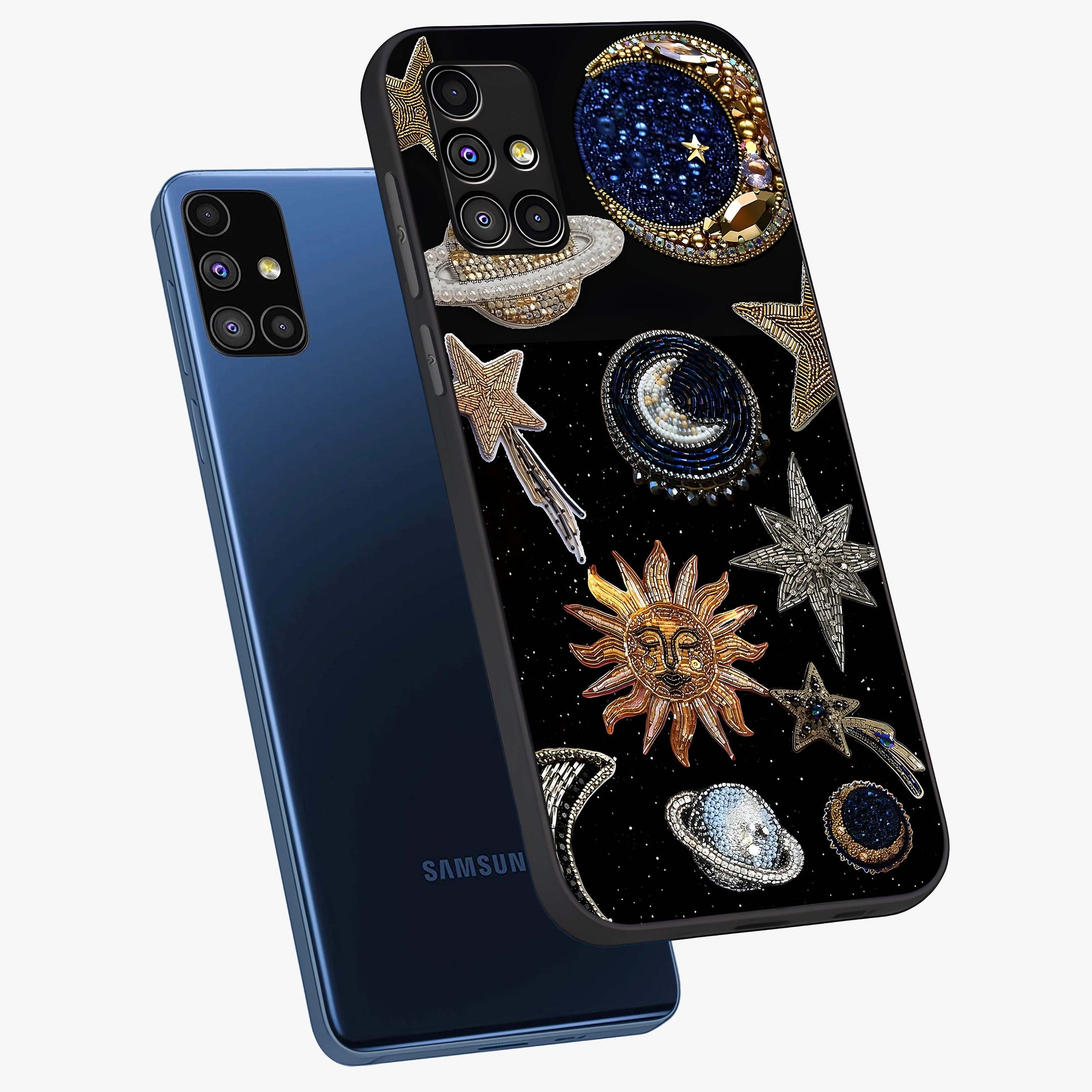 Celestial Gem Constellations Glass Case displayed in angled mockup highlighting gemstone inspired constellation design.