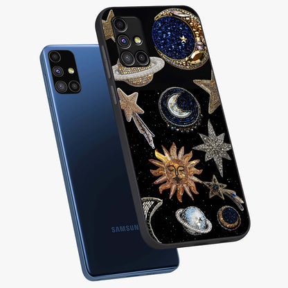 Celestial Gem Constellations Glass Case displayed in angled mockup highlighting gemstone inspired constellation design.