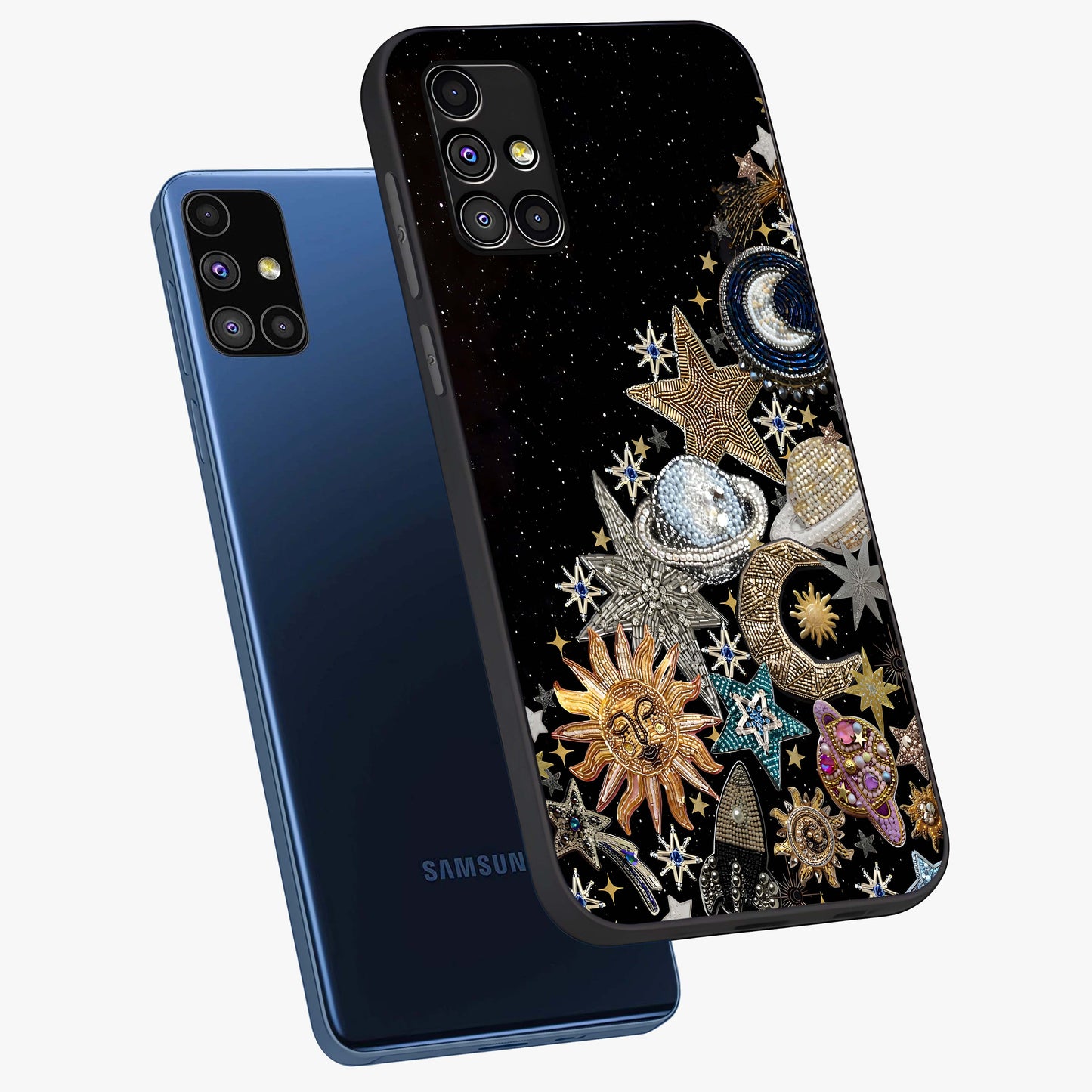 Cosmic Sparkle Dreams Glass Case displayed in angled mockup highlighting dreamy star sparkle design with celestial aesthetic.