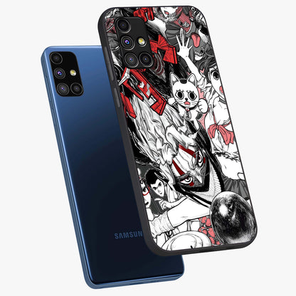 Crimson Chaos Panel Glass Case displayed in angled mockup highlighting chaotic panel style design with modern graphic theme.