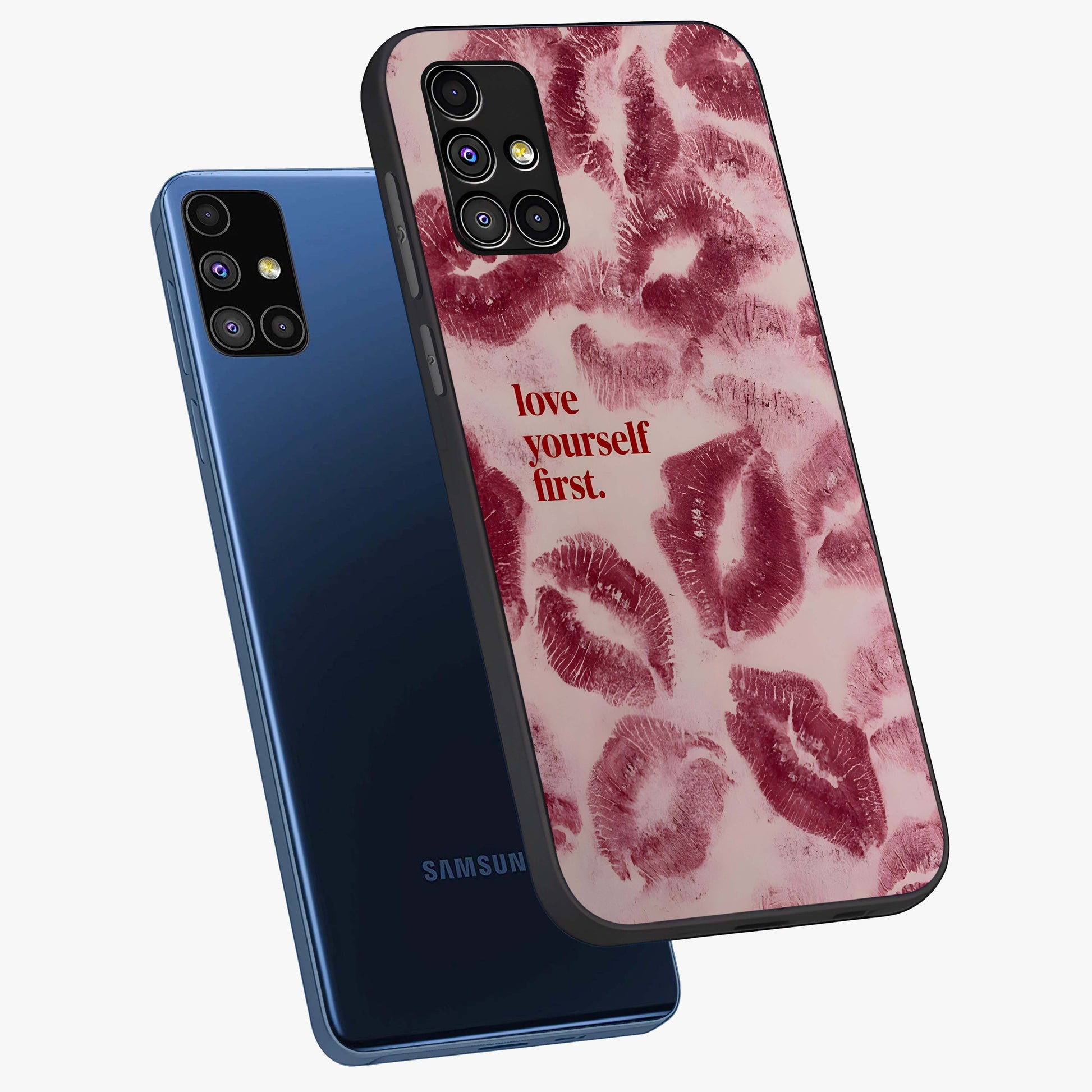 Crimson Kiss Love Glass Case displayed in angled mockup highlighting bold love inspired design with modern aesthetic style.