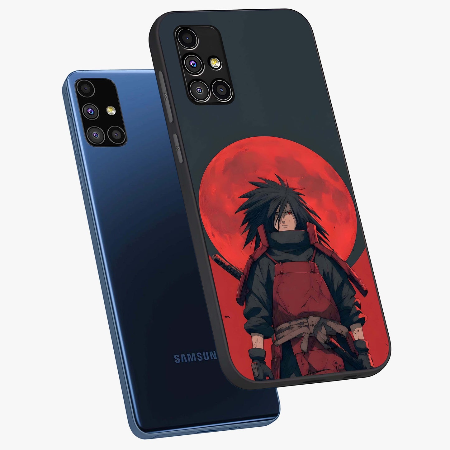 Crimson Moon Warlord Glass Case displayed in angled mockup highlighting dramatic crimson moon design with fantasy aesthetic.